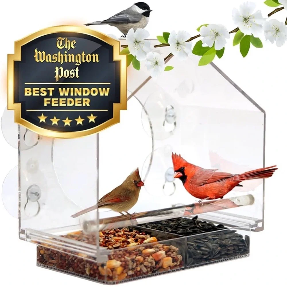 Window Bird Feeder by Nature Anywhere with Sliding Tray. Clear.